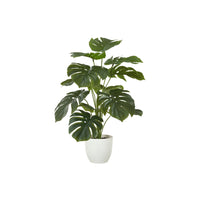 Monarch Specialties 24" Artificial Indoor Monstera - Table - White Pot-Lush and realistic 24" tall artificial monstera plant set in a modern 5 inch white pot, perfect to set on a table or shelf for a pop of greenery
