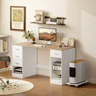 HOMCOM 55.1" Computer Desk with Drawers - White Wood Grain-A 55.1" x 20.9"/140 x 53 cm desktop easily holds two monitors, books and office essentials