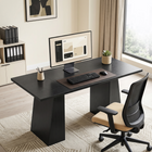 HOMCOM 63" Industrial Computer Desk with Trapezoidal Frame - Black Wood Grain-Modern industrial style with wood grain finish enhances your home office decor