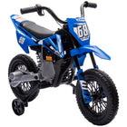 Qaba Kids 12V Dirt Bike with Twist Grip Throttle, Training Wheels and Music - Blue-Manual throttle control adjusts speeds between 1.5-3.1 mph (2.4-5 km/h) 
