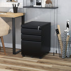 Vinsetto 3-Drawer Steel Letter/A4 Filing Cabinet with Lock & Wheels - Black-A free stationery tray is included to keep small items in order   
