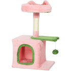 PawHut 28" Cat Tree Tower with Plush Top Bed - Pink/Green-Features a condo, perch, and platform, suitable for 1-2 cats 