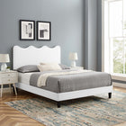 Modway Current Performance Velvet Full Platform Bed with Black Wood Legs - White-Stain-Resistant Performance Velvet