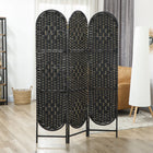 HOMCOM 3 Panel Arched Top Woven Freestanding Room Divider for Bedroom - Black-Crafted from lightweight paper rope, allowing for effortless moving 
