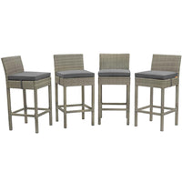 Modway Conduit Outdoor Patio Wicker Rattan Bar Stool - Light Gray Charcoal - Set of 4-Modern Outdoor Bar Stool