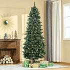 HOMCOM 7.5' Snow-Flocked Artifical Christmas Tree with Pine Cones and Metal Base - Green-Evenly decorated with pine cones 