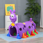 Qaba Caterpillar Design Toddler Play Tunnel - 59" x 38" x 47" - Purple-Can be shaped into long strip, circular arc, S-shape 