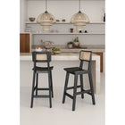 Manhattan Comfort Versailles 15.75" Industry Chic Counter Stool - Black and Natural Cane - 3 Pack-Fine Natural Cane Made from Authentic Wooden Rattan