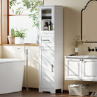 HOMCOM 67" Tall Freestanding Narrow Bathroom Cabinet - White-Features a stylish glass door for quick access and an elegant, dust-free display
