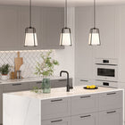 Hudson&Canal Marduk 11" Wide Pendant with Fabric Shade - Blackened Bronze/White-Includes an adjustable 8 ft. cord