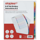Staples Pre-Printed Index Dividers - A-Z - Coloured-Tab dividers are lettered A through Z to keep documents organized