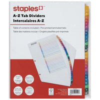 Staples Pre-Printed Index Dividers - A-Z - Coloured-Tab dividers are lettered A through Z to keep documents organized