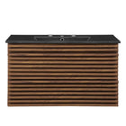 Modway Render 36" Wall-Mount Bathroom Vanity - Walnut/Black-Full-Extension Drawers
