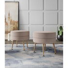 Manhattan Comfort Bailey 18.11" Mid-Century Modern Polyester Blend Upholstered Ottoman - Oatmeal with Gold Legs - 2 Pack-Solid Wood Frame for Durability and Functionality