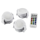 Bell+Howell Battery Operated LED Swivel Lights with Remote - 2.95" - 3 Pack-Broad applicability & easy installation: Bell+Howell Colour Changing LED Lights can be applied in a variety of scenarios, such as kitchen, bedrooms, stairs, cupboards, corridor, counter, closet, pantry, etc. It is especially useful in under cabinets with insufficient lighting. Also as a colourful atmosphere lamp to adds a nice little update feel. Wireless design, stick it onto any surface with a double adhesive tape. No drills, No s
