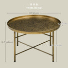 HOMCOM 24" Round Coffee Table with Hammered Tray Top Metal - Gold-Versatile as a coffee table, side table, or nightstand