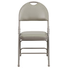 Flash Furniture HERCULES Ultra-Premium Triple Braced Grey Vinyl Metal Folding Chair with Easy-Carry Handle-Set of 4 Padded Metal Folding Chairs - Carrying Handle Cutout