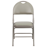 Flash Furniture HERCULES Ultra-Premium Triple Braced Grey Vinyl Metal Folding Chair with Easy-Carry Handle-Set of 4 Padded Metal Folding Chairs - Carrying Handle Cutout