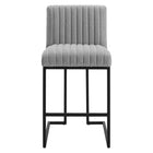 Modway Indulge Channel Tufted Fabric Counter Stool - Light Gray-Non-Marking Foot Caps