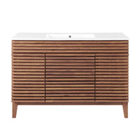 Modway Render 48" Single Sink Bathroom Vanity - Walnut/White-Mid-Century Modern Vanity