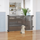 PawHut Retractable Pet Gate with Foldable Mesh Dog Gate for House - Grey-Use a hand to open