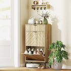 HOMCOM Shoe Cabinet with 2 Flip Drawers & Adjustable Shelves for 8 Pairs - Oak-Geometric chevron pattern enhances aesthetic appeal
