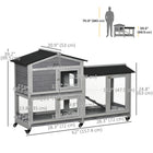PawHut 62" Wooden Rabbit Hutch with Wheels, Run Box, Tray, Ramp and Light - Grey-Equipped with wheels for easy moving 