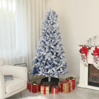 HOMCOM 7' Snow-Flocked Artificial Christmas Tree with Hinged Tips - White-Hinged design allows branches to open automatically, and with section design, setup up easily 