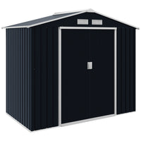 Outsunny Garden Storage Shed with Foundation Kit and Double Doors Dark - 7' x 4' - Grey-Ample storage space for garden tools, lawn care equipment, supplies and more 