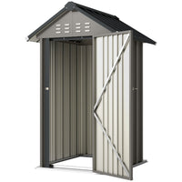 Outsunny Outdoor Storage Shed with Lockable Door - 4' x 4' - Light Grey-Compact size fits neatly on patios or flagstones with ease 
