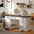 HOMCOM 57.9" Farmhouse Executive Desk with Soft-Close Drawers - White-Farmhouse design with a two-tone finish enhances any home office decor