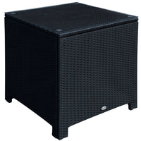 Outsunny Rattan Side Table with Glass Top - Black-Perfect for indoor or outdoor use as a side table 