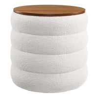 Modway Mezzo Round Boucle Fabric Storage Ottoman - Cloud-Channel Tufted