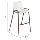 Zuo Desi Barstool - White/Walnut - Set of 2-3 year limited warranty