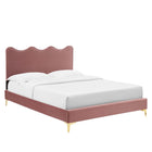 Modway Current Performance Velvet Full Platform Bed - Dusty Rose-Wood Slat Support System