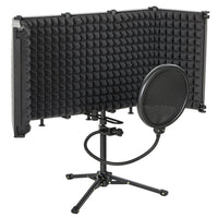 HOMCOM Foldable Studio Microphone Isolation Shield with Pop Filter - Stand-Includes all accessories, including a five panel foldable shield, a stand, a standard 3/8" threaded mount and a pop filter