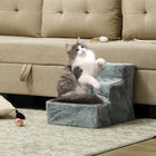 PawHut 3-Step Pet Stairs - Light Grey-Removable cover for easy washing by hand or machine 