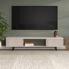 Hudson&Canal Lucien TV Stand for TV's up to 78" - Alder White-Constructed of high-quality MDF materials in a handcrafted alder white finish, and legs are made of sturdy steel
