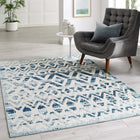Modway Reflect Tamako Diamond/Chevron Moroccan Trellis Indoor / Outdoor Area Rug - 5 ft W x 8 ft L - Ivory/Blue-Tight Low Pile Weave