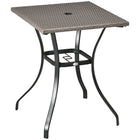 Outsunny Patio Wicker Dining Table with Umbrella Hole - Light Grey-Square table accommodating up to 4 people