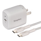 Staples GaN USB-C Wall Charger with Cable - 30W - White-Fast-charging GaN technology prevents overheating and overcharging