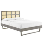 Modway Sidney Cane and Wood Queen Platform Bed with Angular Legs - Grey-Wood Slat Support System