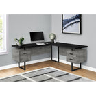 Monarch Specialties 7617 70" Computer Desk - Black/ Concrete/ Black Metal/L/R-Extra-large, floating desktop in a black finish frees the tops of the grey concrete-look drawer units to be used as additional surfaces