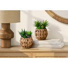 Monarch Specialties 9369 9" Tall Artificial Succulents - Brown Woven Basket - Set of 2-Made with environmentally friendly materials, this plant set provides a sustainable décor option that works beautifully as an accent for the home or office