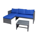 Dura Housewares Punta Cana Sofa Set - Blue-Made with a sturdy rattan-style frame and 220g olefin fabric, known for its durability and outdoor performance