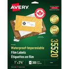 Avery Rectangle Waterproof Film Labels - 1" x 2-5/8" - White - 300 Labels-White Address Labels
