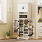 HOMCOM 71.5" H Tall Pantry Cabinet with Spice Racks - White-Eight door racks for easy spice access 