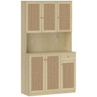 HOMCOM 71" H Kitchen Pantry Cabinet with Open Countertop Hutch - Natural Wood-Open countertop for a microwave, coffee maker, or other small appliances, with 2 cable holes for cord management 