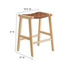 Modway Saoirse Faux Leather Wood Counter Stool - Natural Brown - Set of 2-Basket Weave Design
