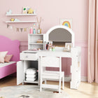 Qaba Kids Vanity Set with Lighted Mirror - White-Versatile desk in one, great for dress-up, playing and reading
